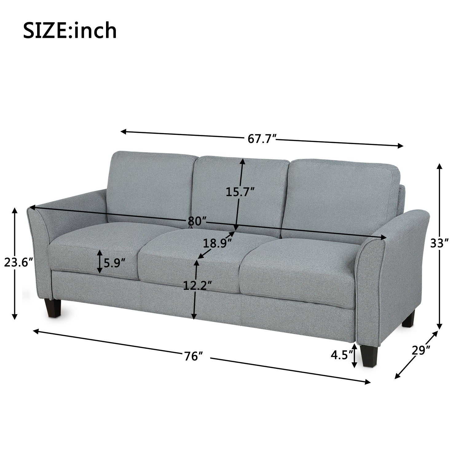 3 Seat Sofa Living Room Linen Fabric Sofa