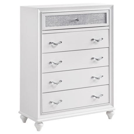 Barzini - 5-Drawer Bedroom Chest White by CoasterEveryday | Bel Furniture