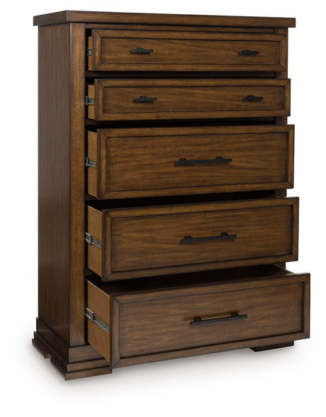 Taffenbrook - Medium Brown - Five Drawer Chest by Benchcraft® | Bel Furniture