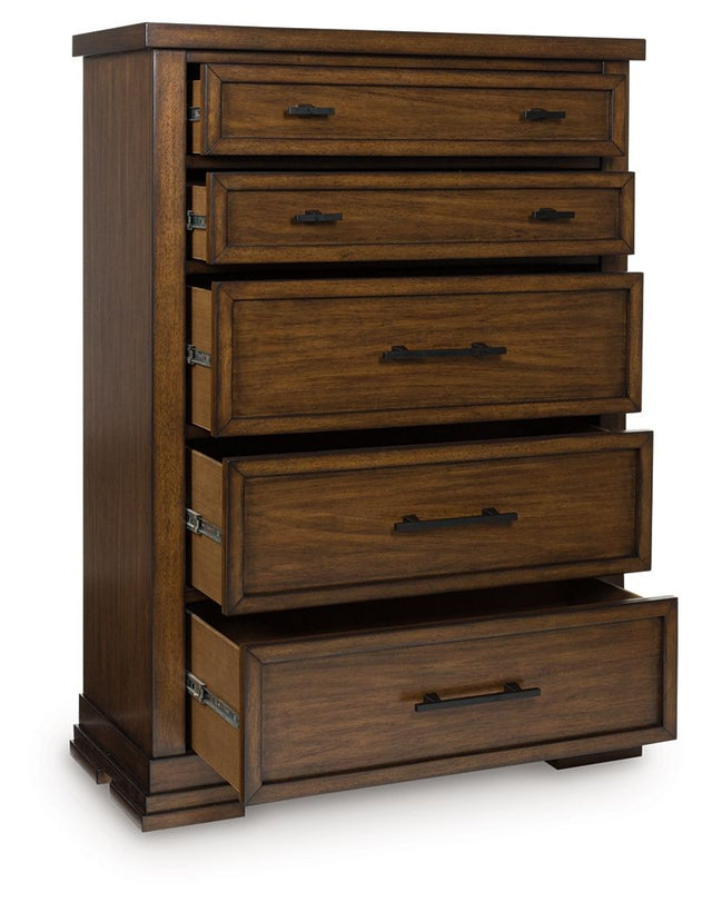 Taffenbrook - Medium Brown - Five Drawer Chest by Benchcraft® | Bel Furniture