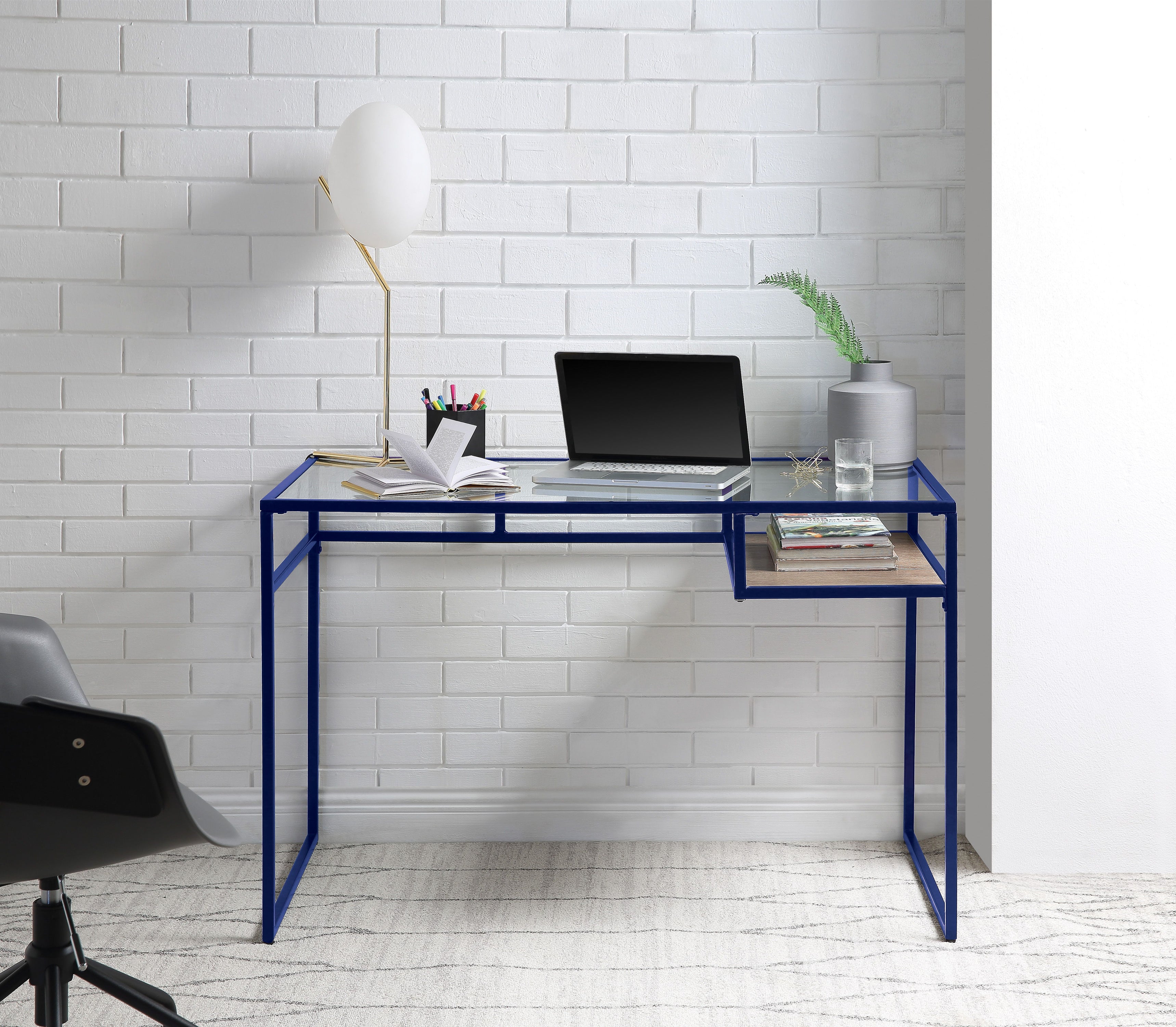 Yasin - Glass Top Writing Desk - Blue