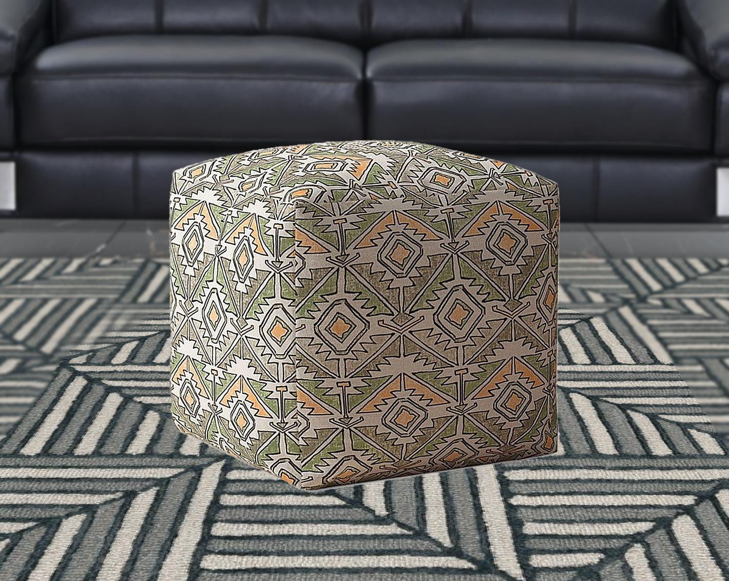 Cotton Damask Pouf Cover - Orange