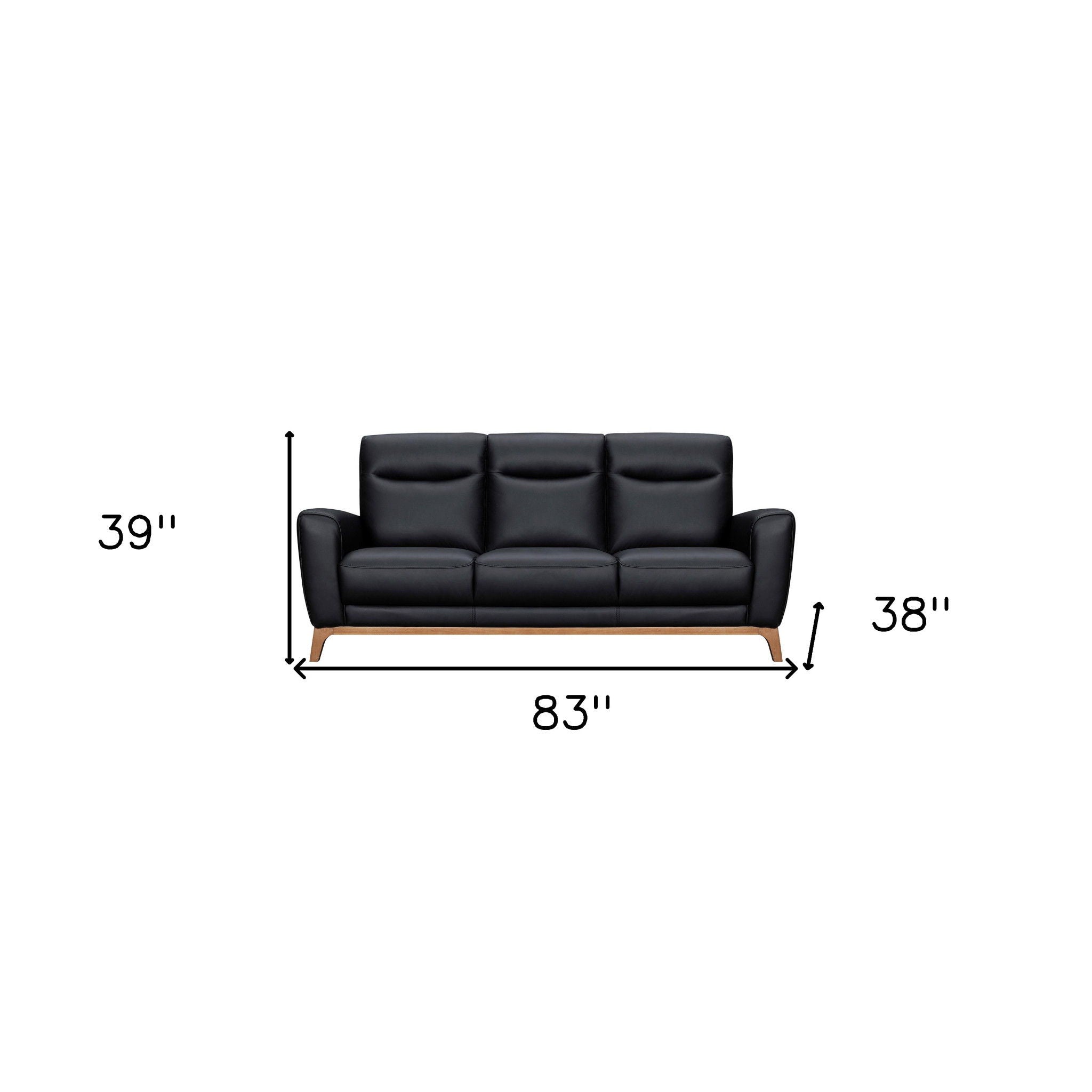 Leather Sofa With Brown Legs - Black