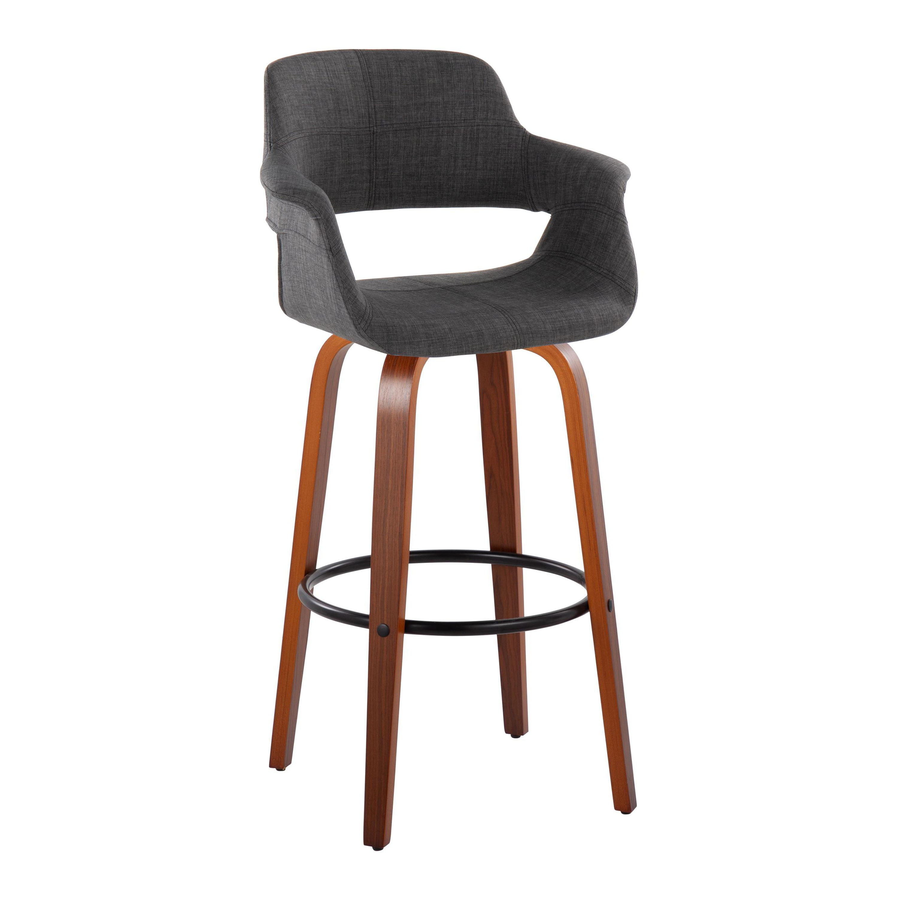 Vintage Flair - Mid Century Modern Fixed Height Barstool With Swivel With Round Footrest (Set of 2)