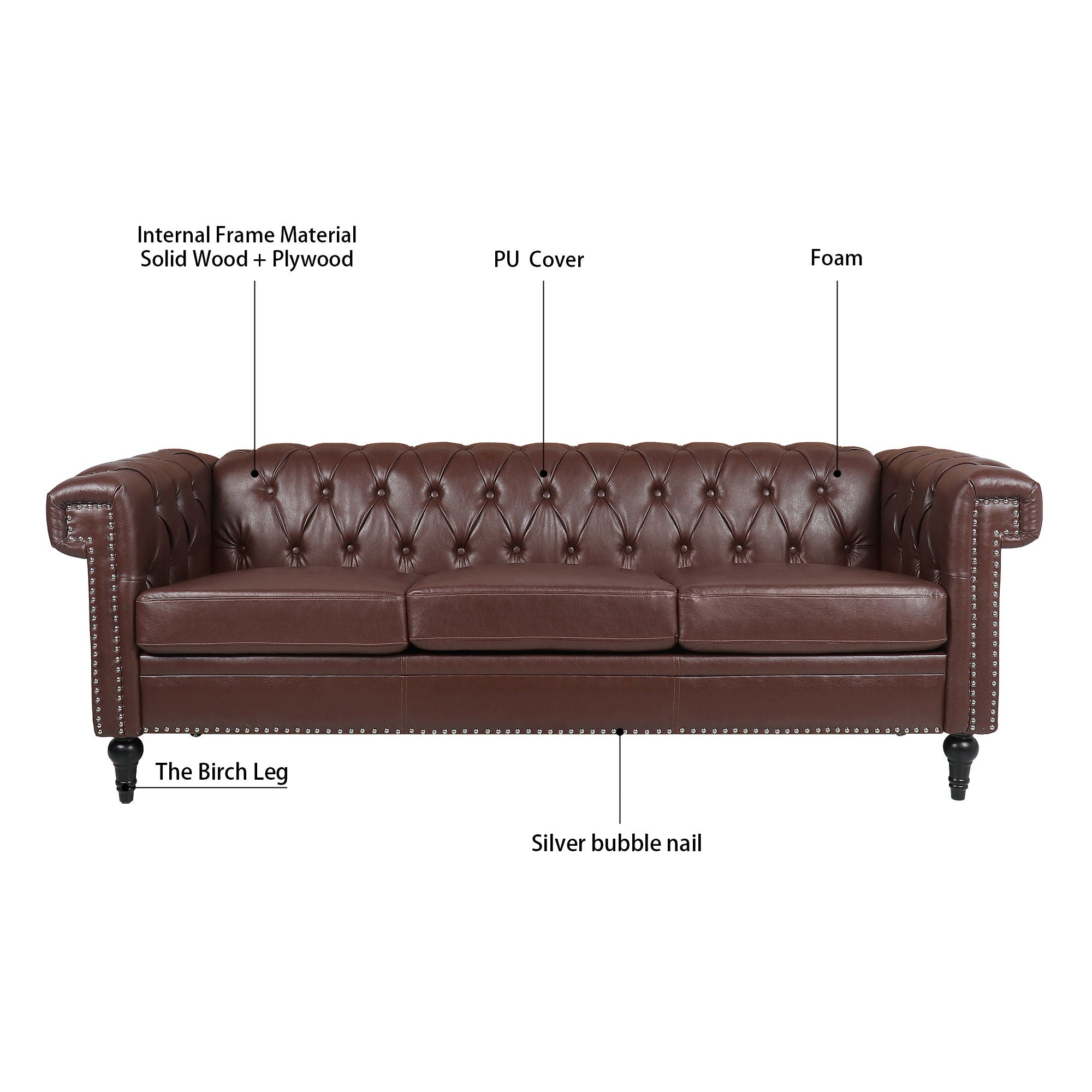 Traditional Square Arm Removable Cushion 3 Seater Sofa