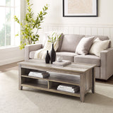 Coastal Grooved Panel Coffee Table With Lower Shelf by Walker Edison | Bel Furniture