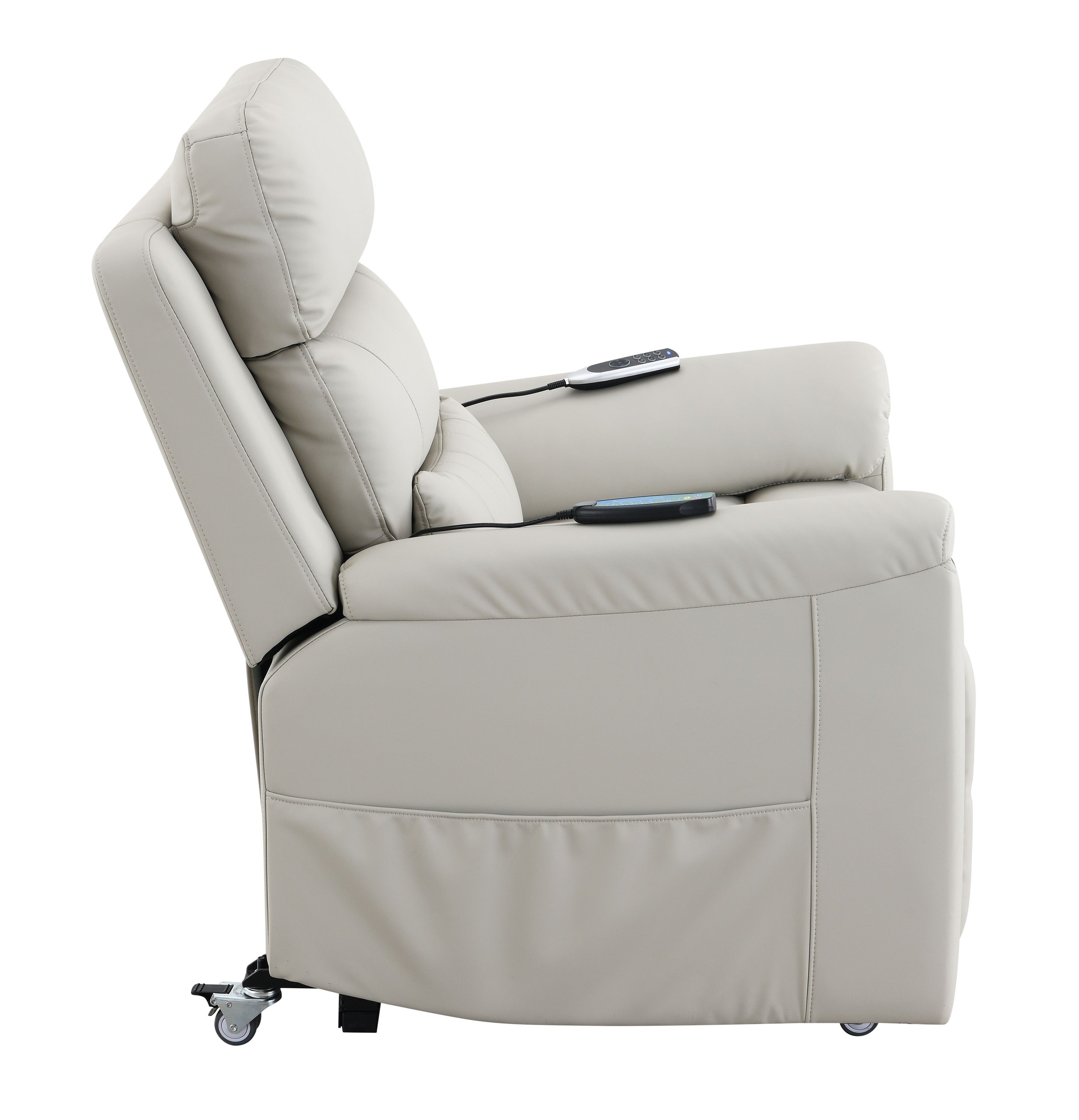 Marsha - Silicone Synthetic Leather Power Motion Recliner With Lift Heating Massage Chair - Light Gray