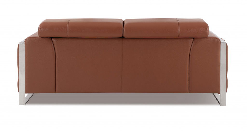 Italian Leather Loveseat - Camel / Silver