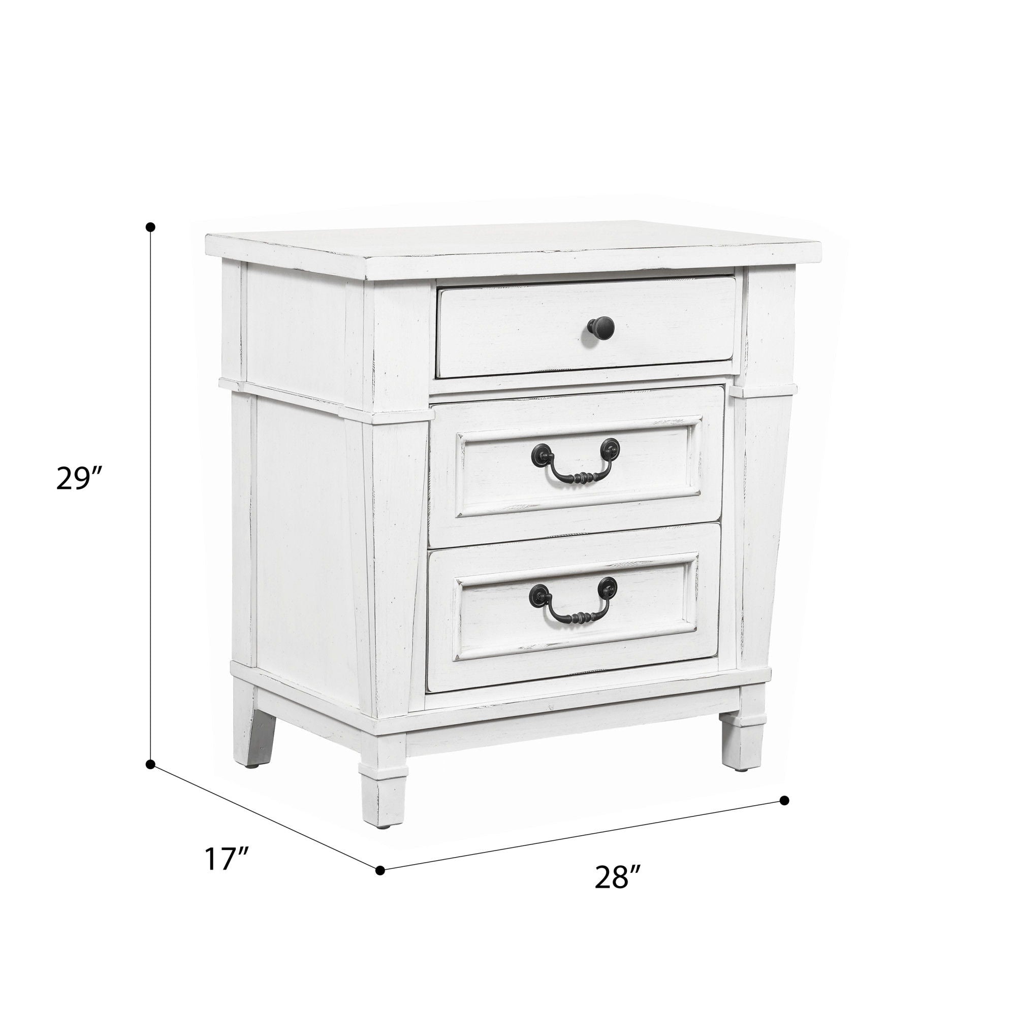 Coastal 3 Drawer Nightstand - White