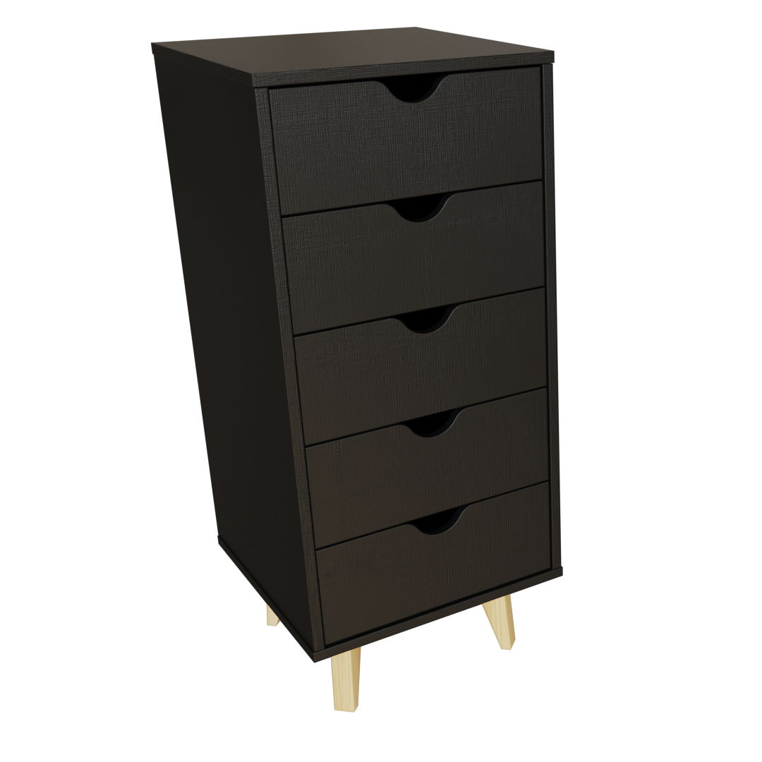 Solid Wood Five Drawer Lingerie Chest - Black