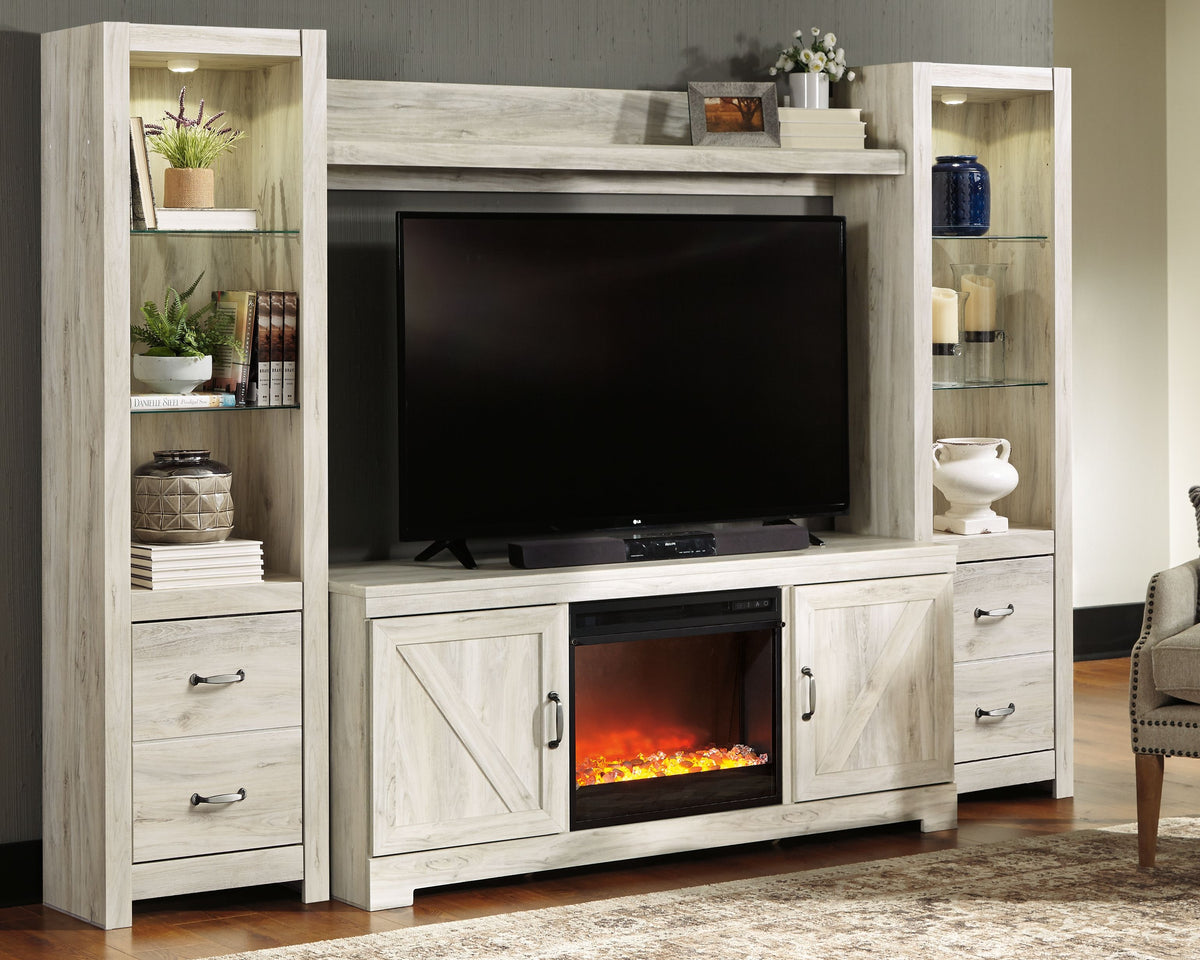 Bellaby - Entertainment Center Light Brown 5 Pc. Entertainment Center - 63" TV Stand with Glass Stone Fireplace Insert by Signature Design by Ashley® | Bel Furniture