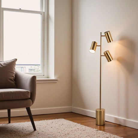 Harmony - Floor Lamp With Rotary Switch Triple Spots Block Base - Gold - view 4