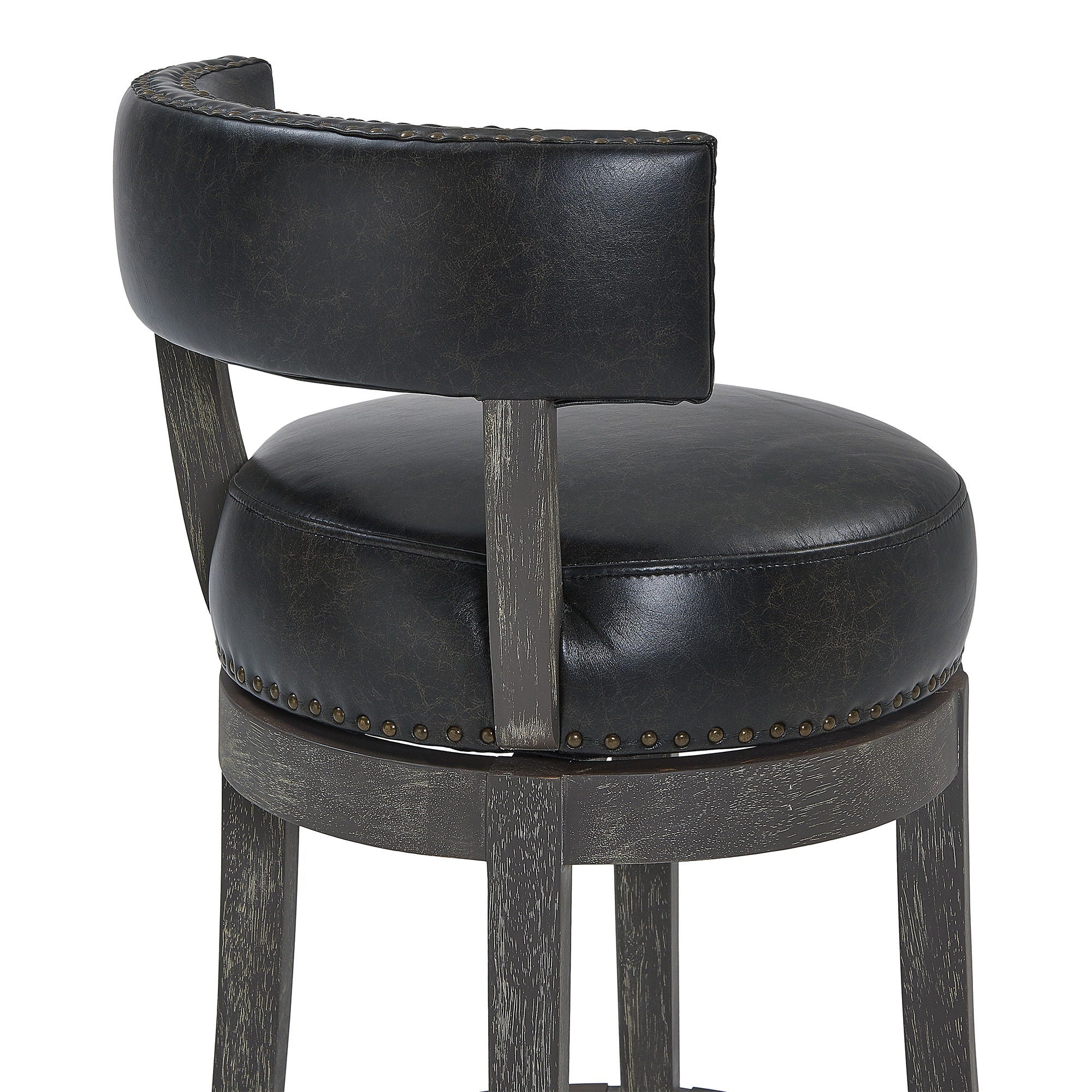 Faux Leather And Wood Swivel Low Back Counter Height Bar Chair - Black / Dark Gray