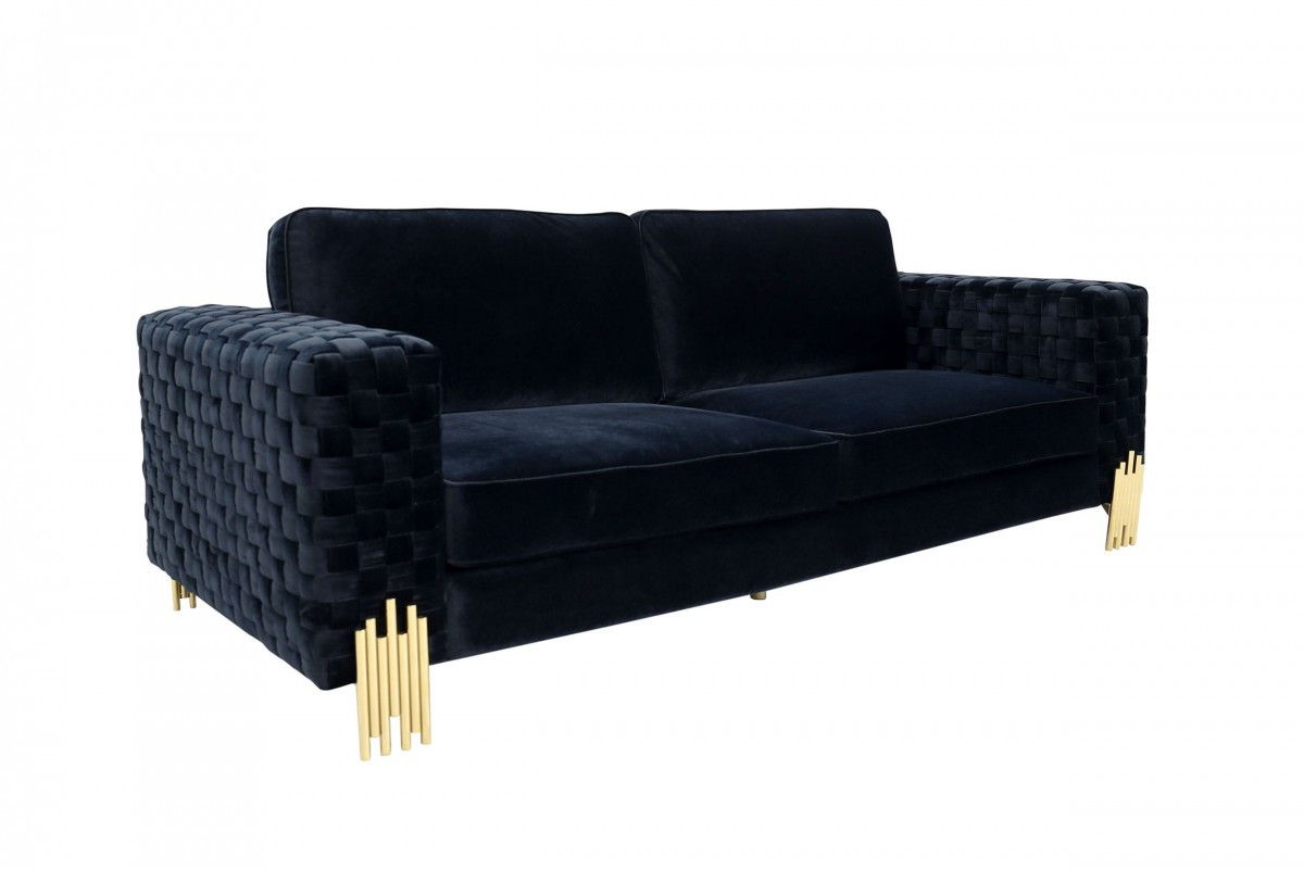 Velvet Sofa With Gold Legs - Black