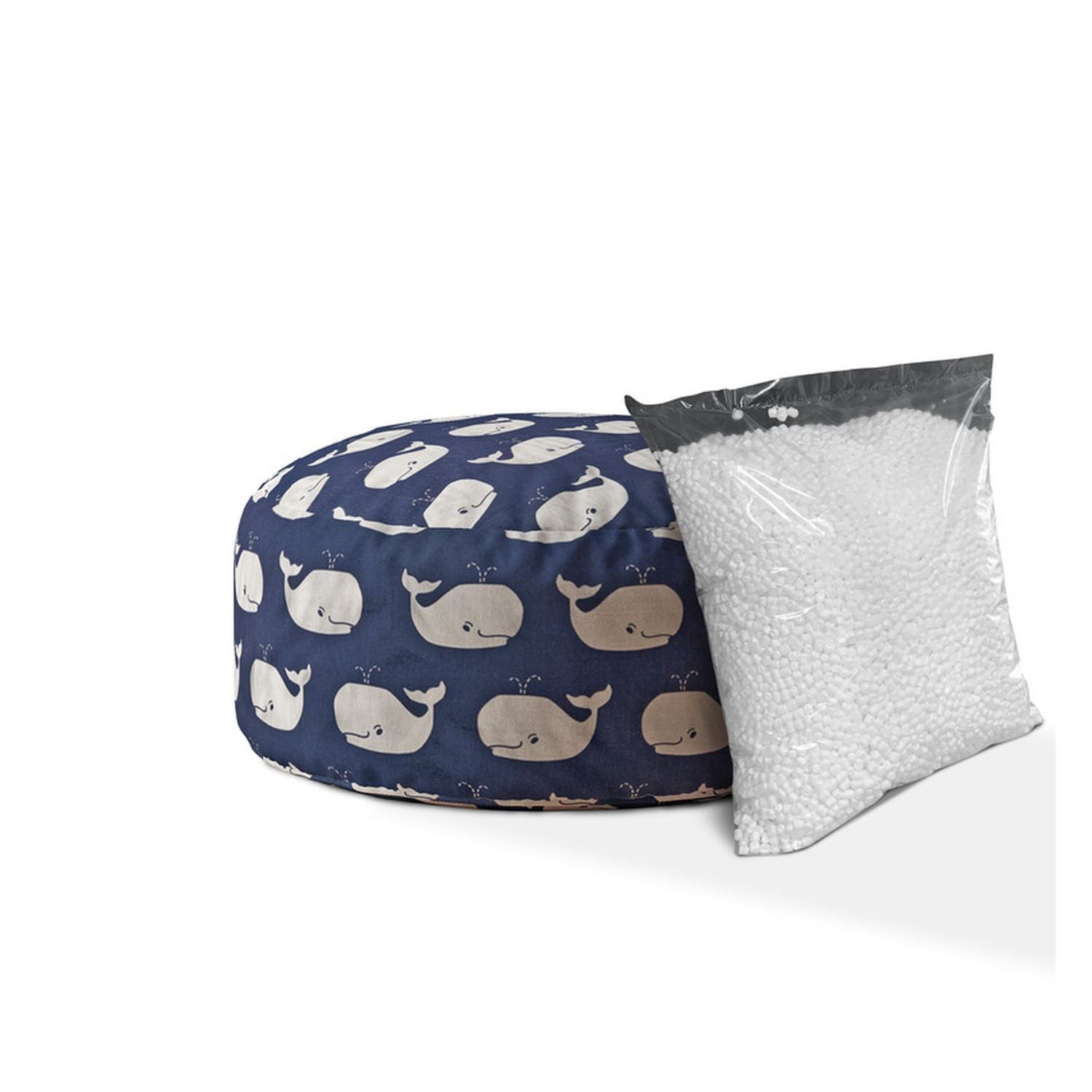 Twill Round Whale Pouf Cover - Blue