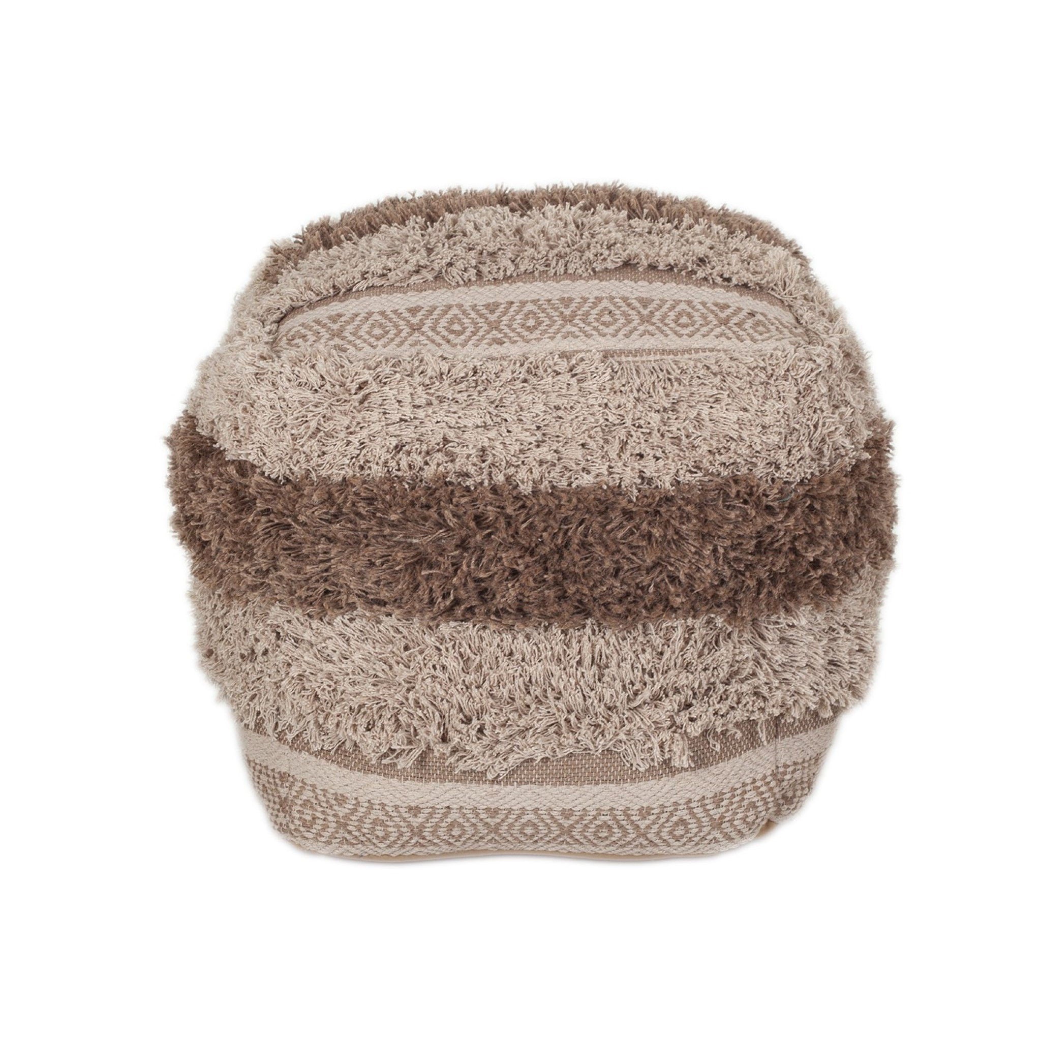 Boho Shaggy Textured Pouf - Khaki