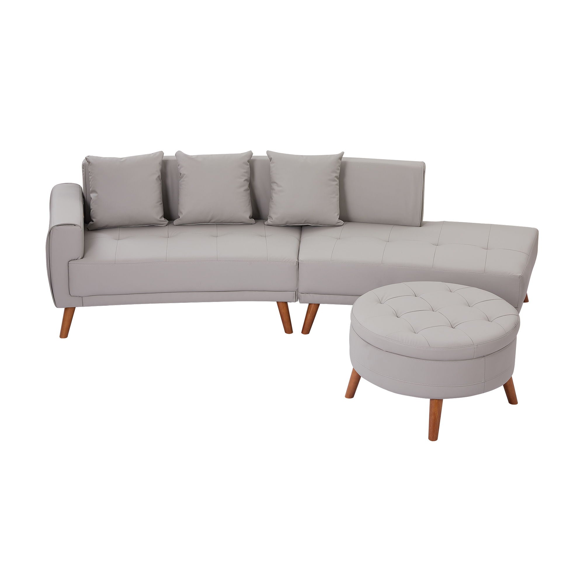 Contemporary Sofa Stylish Sofa Couch With A Round Storage Ottoman And Three Removable Pillows For Living Room