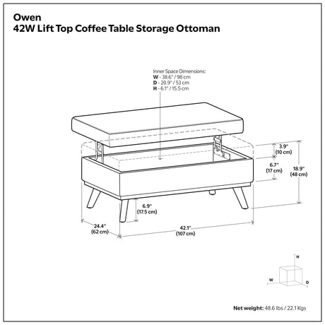 Owen - Lift Top Large Coffee Table Storage Ottoman, Mid Century Style - view 7