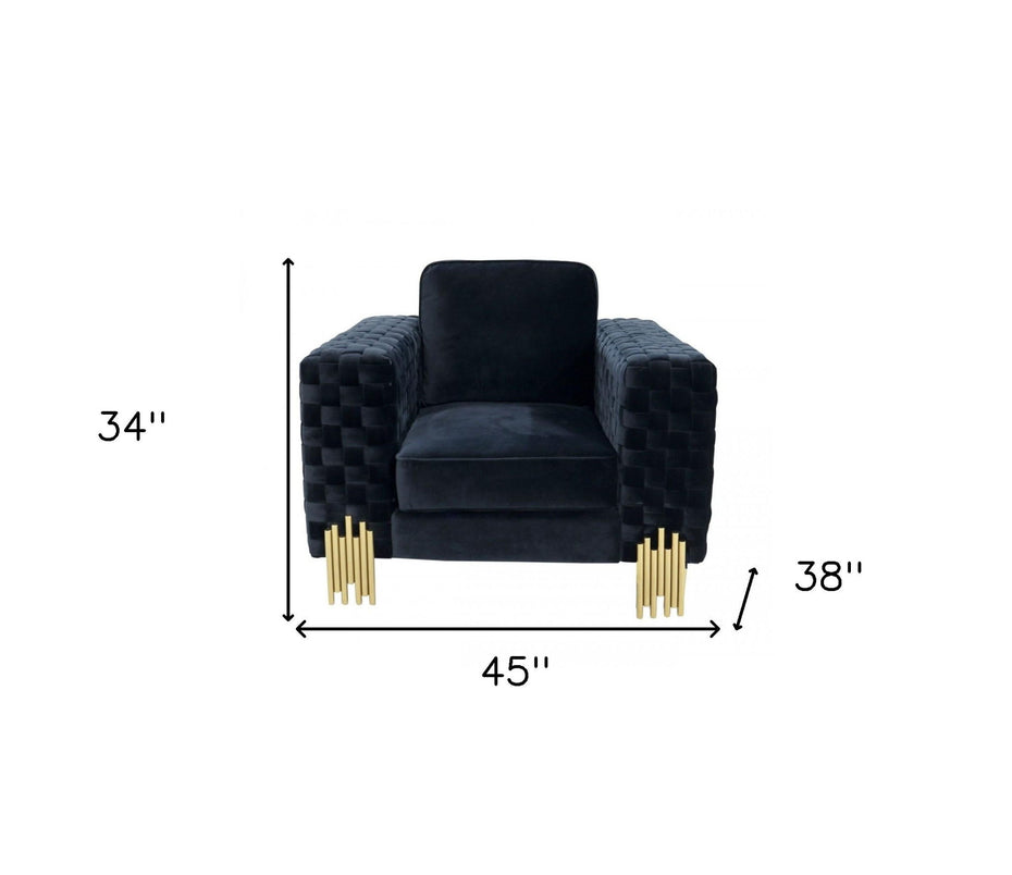 Velvet Solid Color Arm Chair - Black / Gold