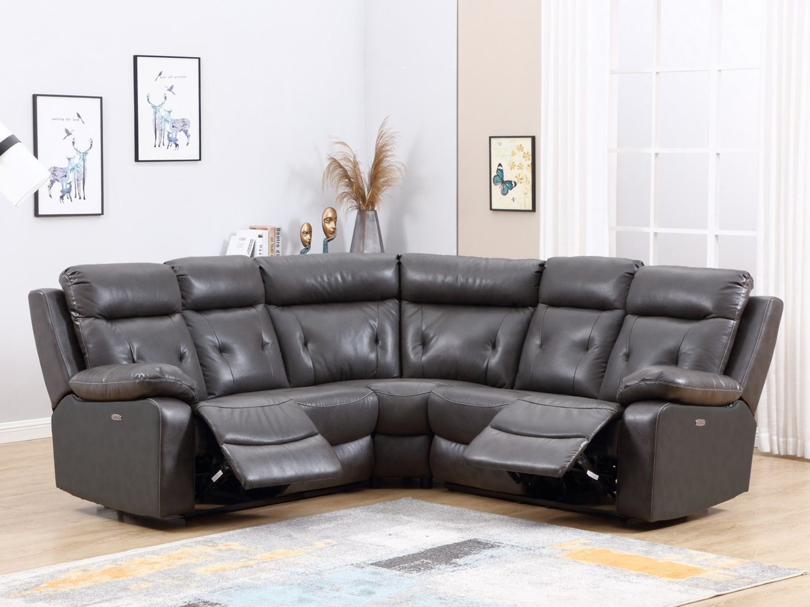 Polyester Blend Power Reclining U Shaped Three Piece Corner Sectional - Dark Gray