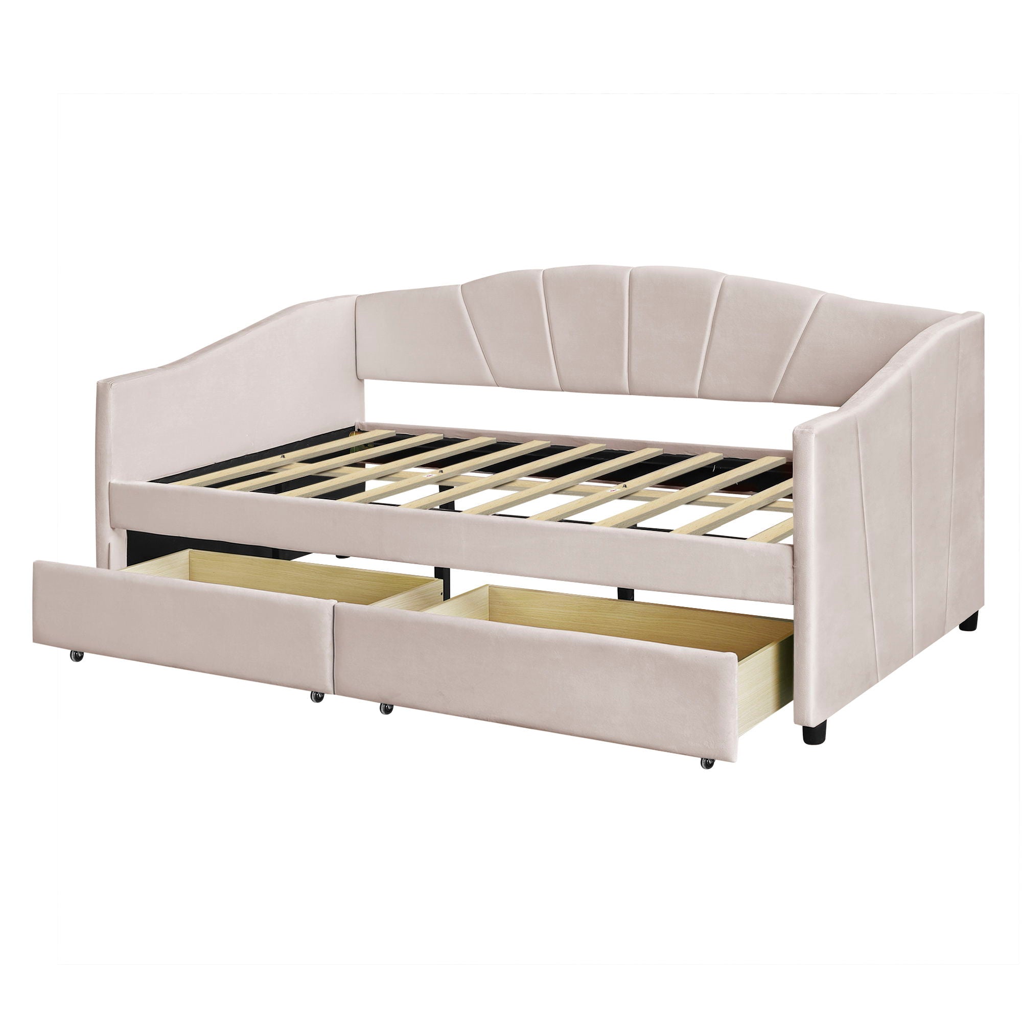 Upholstered Daybed With Two Drawers And Wood Slat