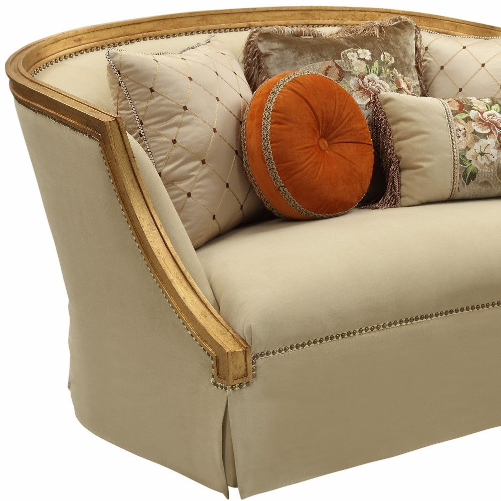 Curved Loveseat And Toss Pillows - Tan / Gold