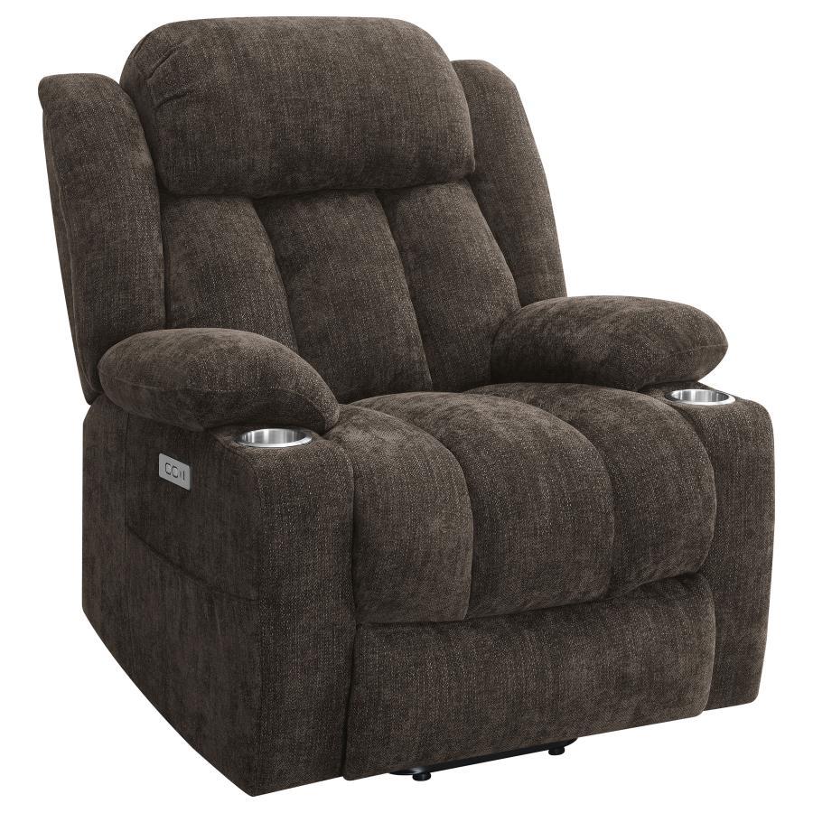 Houston - Upholstered Power Lift Recliner Chair Dark Brown by CoasterEveryday | Bel Furniture