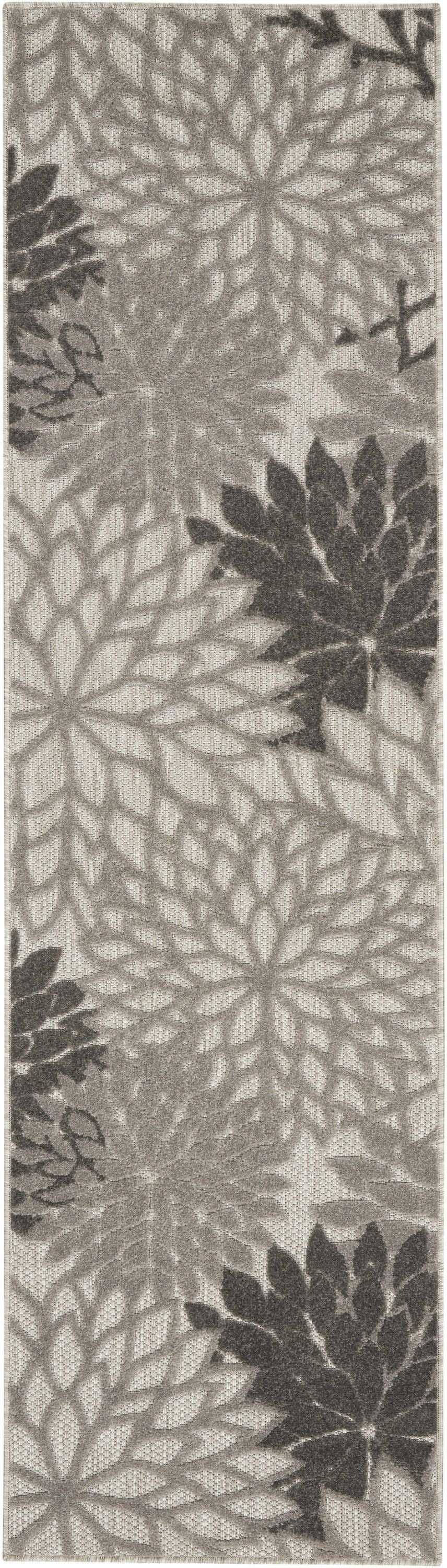 2' X 6' Floral Outdoor / Indoor Area Rug - Gray