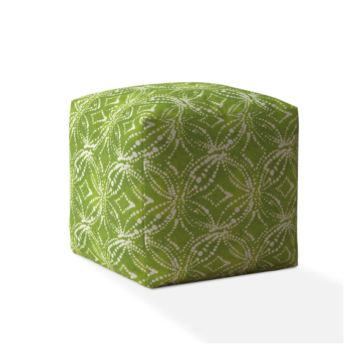 Cotton Damask Pouf Ottoman - Green / White