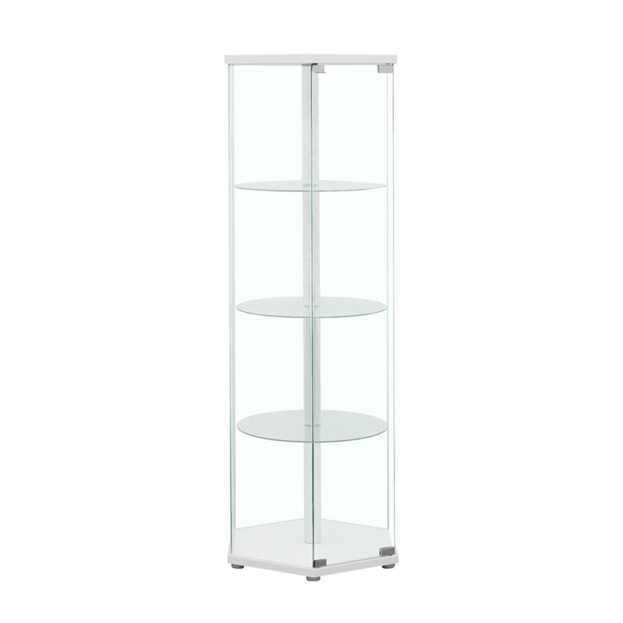 Zahavah - 4-Shelf Hexagonal Clear Glass Curio Cabinet White by CoasterEveryday | Bel Furniture