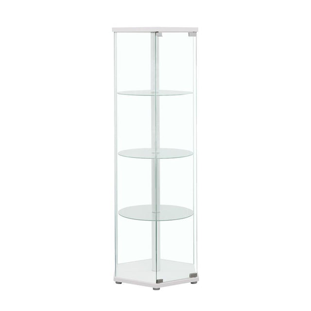 Zahavah - 4-Shelf Hexagonal Clear Glass Curio Cabinet White by CoasterEveryday | Bel Furniture