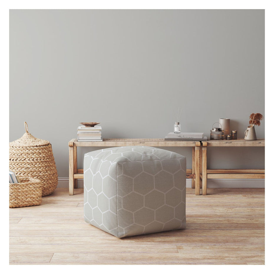 Cotton Geometric Pouf Ottoman - Gray