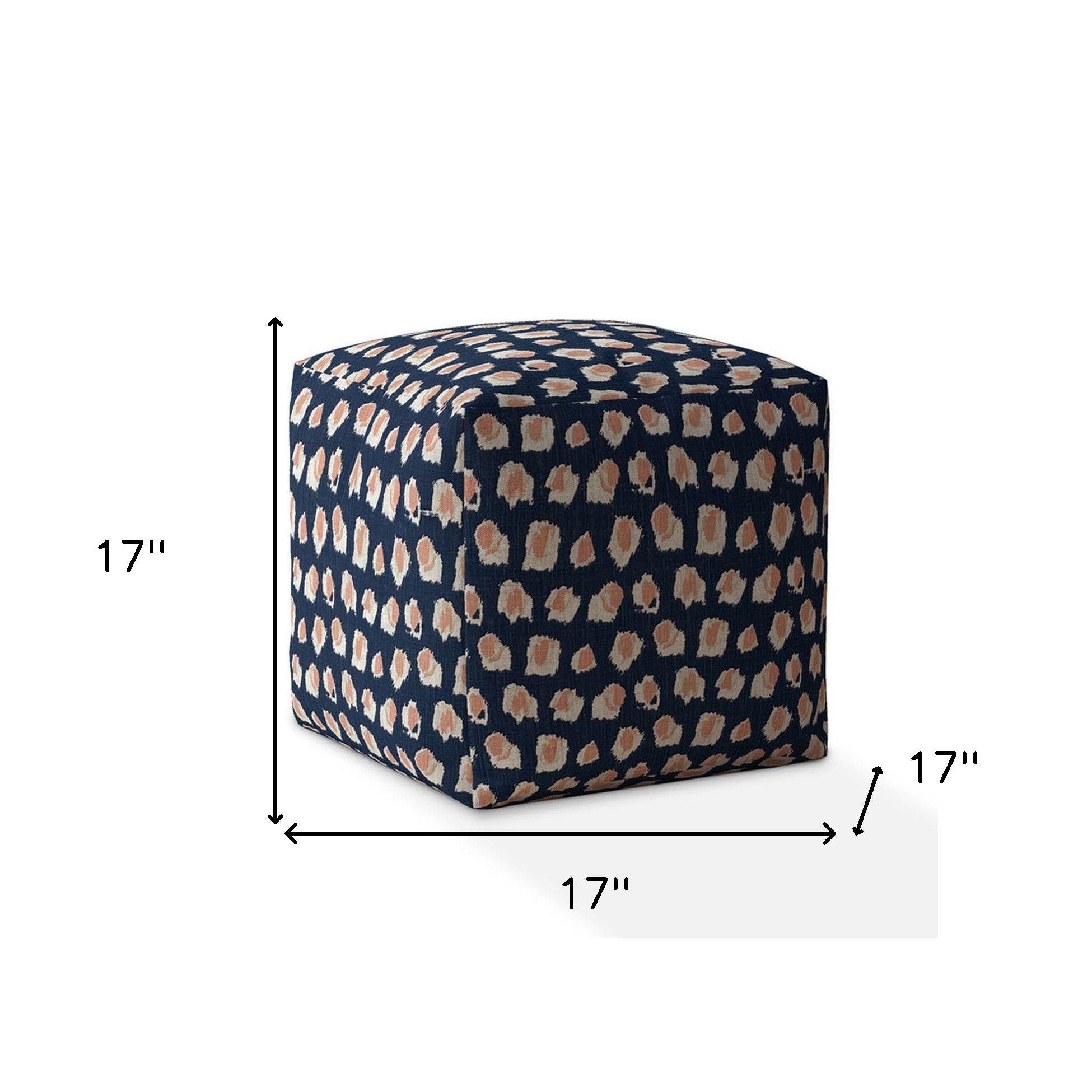 Canvas Abstract Pouf Ottoman - Blue