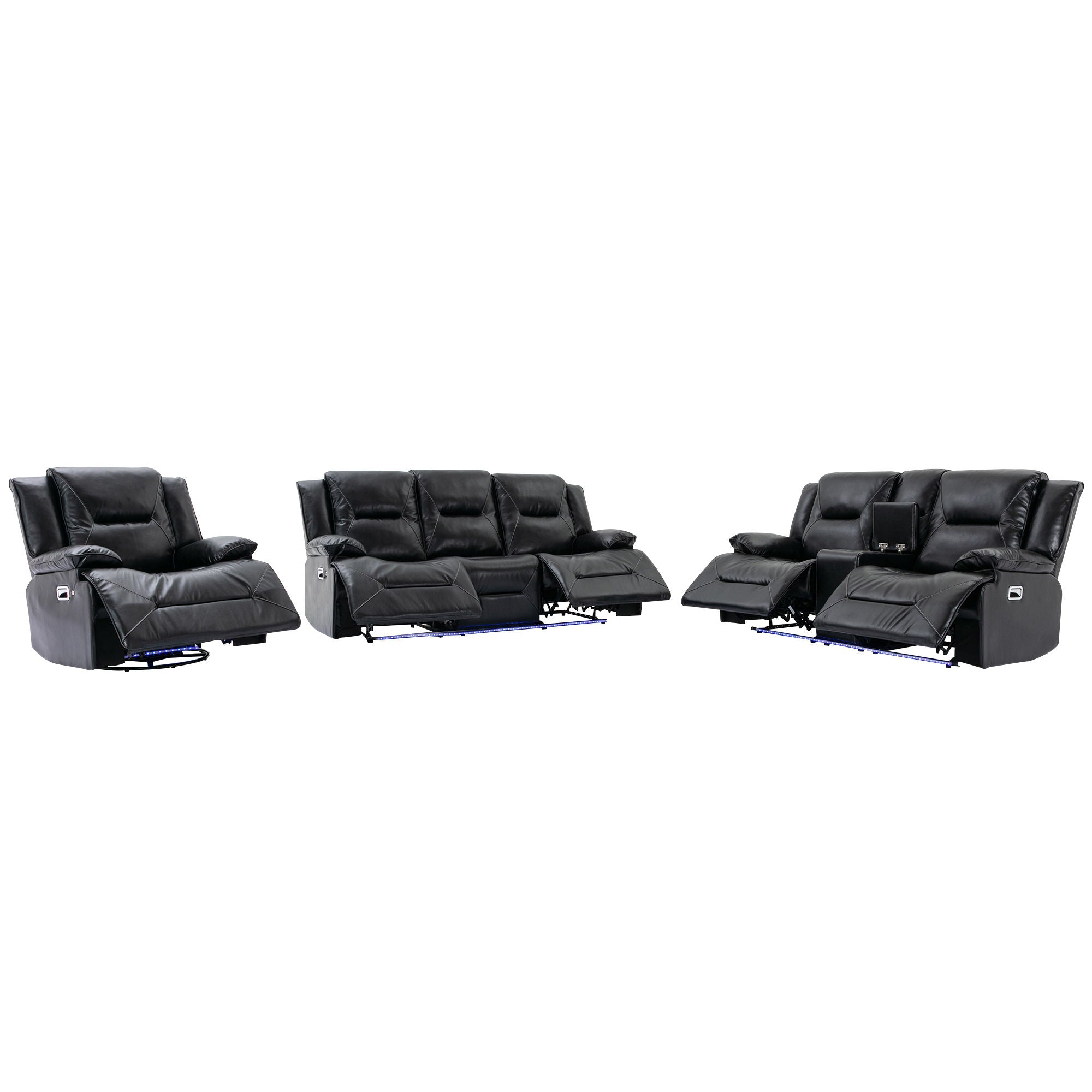 Home Theater Recliner Set Manual Recliner Chair With A Led Light Strip Two Built-In Cup Holders For Living Room