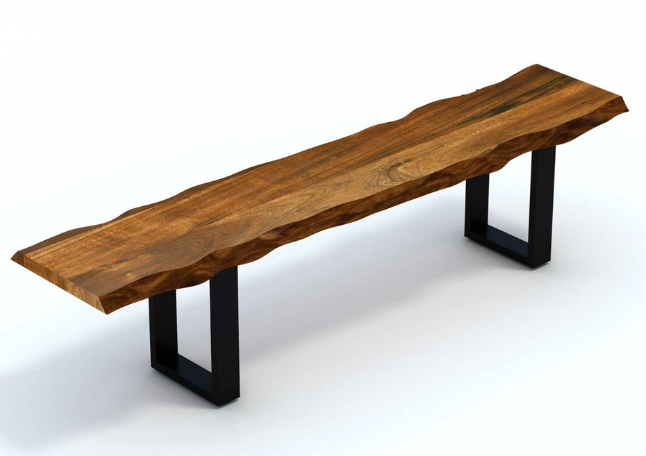 Live Wood Bench With Black Metal Legs - Edge Acacia