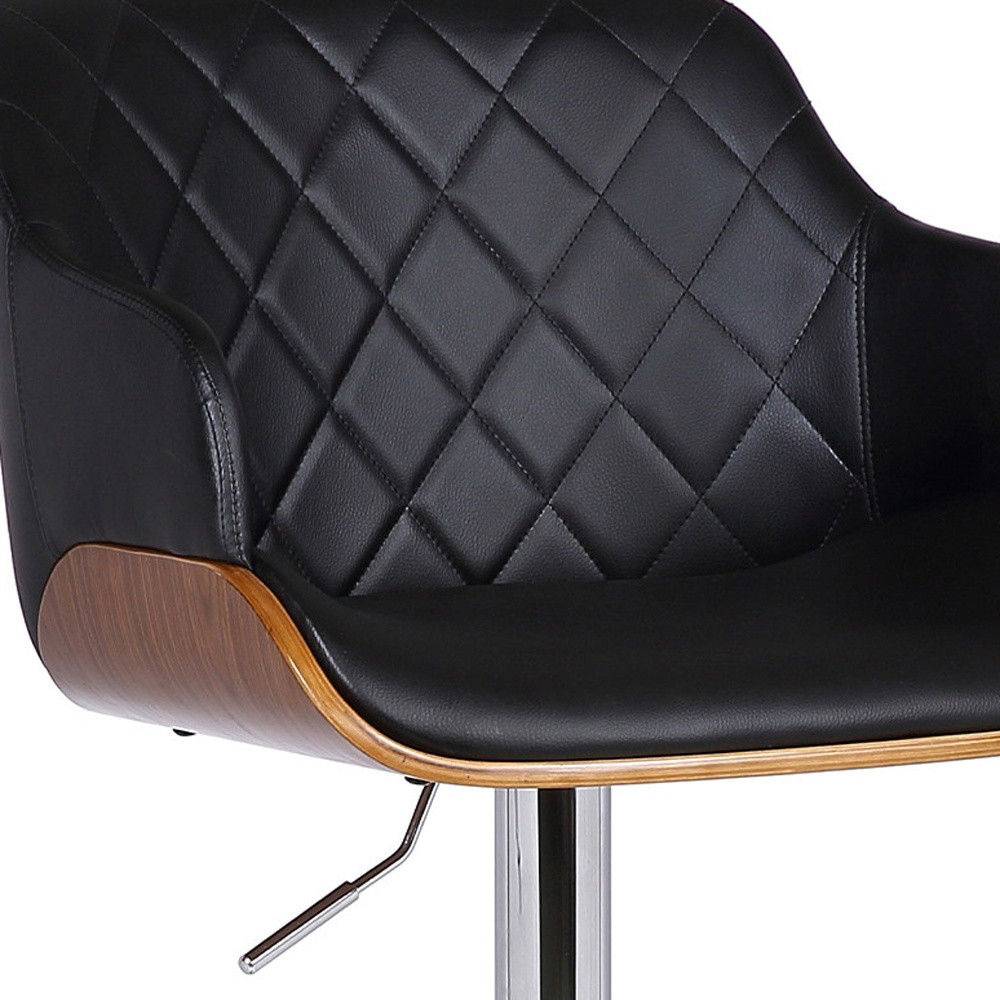 44" Faux Leather Swivel Low Back Adjustable Height Bar Chair - Black / Silver