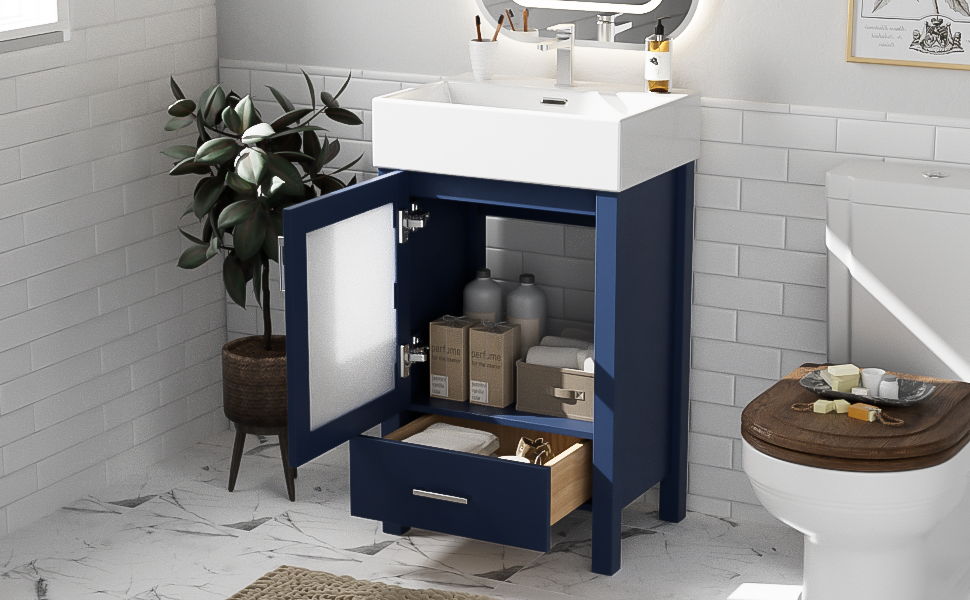 Bathroom Vanity With Ceramic Sink And Ample Storage, Ideal For Small Bathrooms