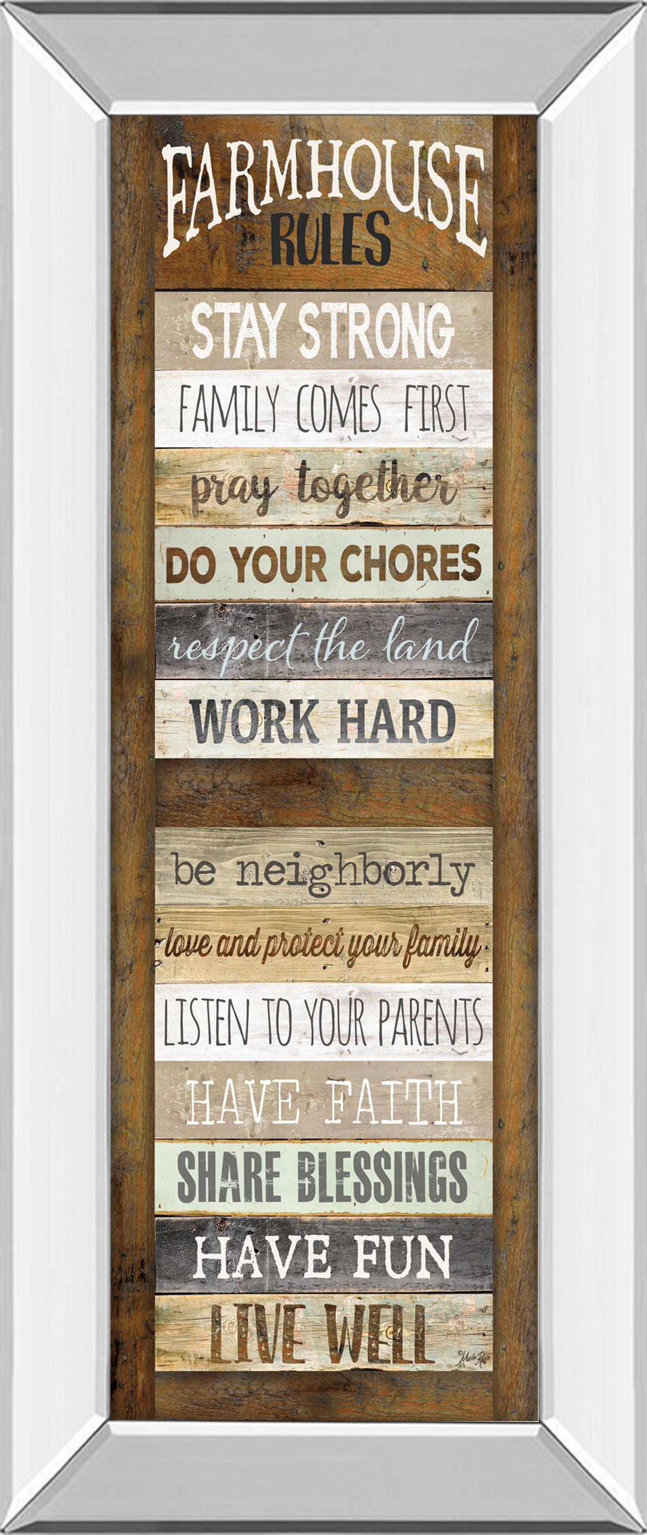 Farmhouse Rules Shutter By Marla Rae - Mirror Framed Print Wall Art - Dark Brown