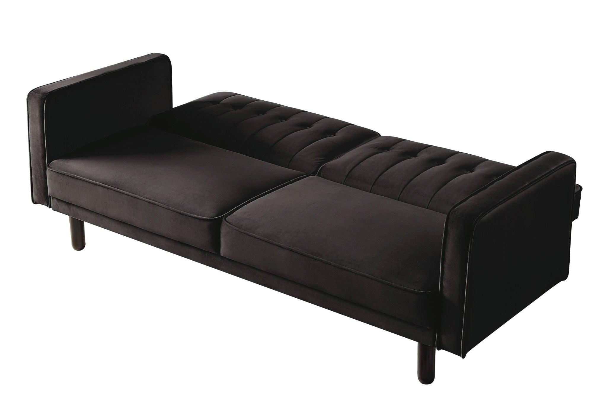 Velvet Sleeper Sofa With Black Legs - Dark Brown