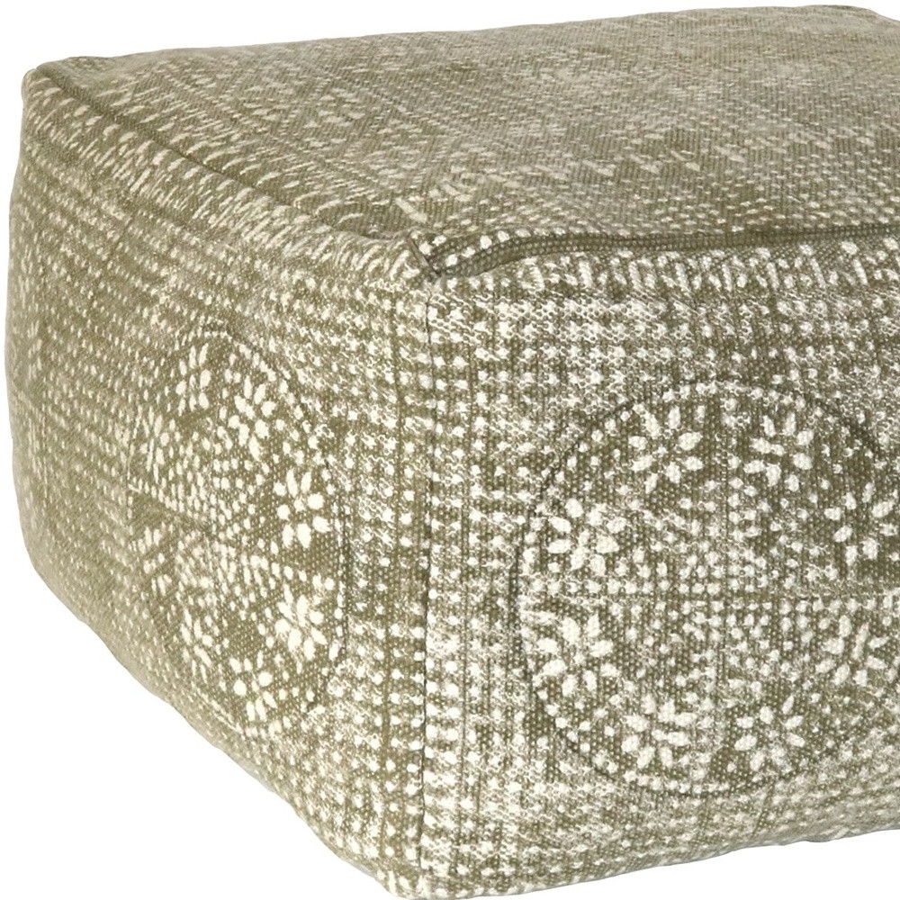 Patterned Rectangle Pouf - Olive Green