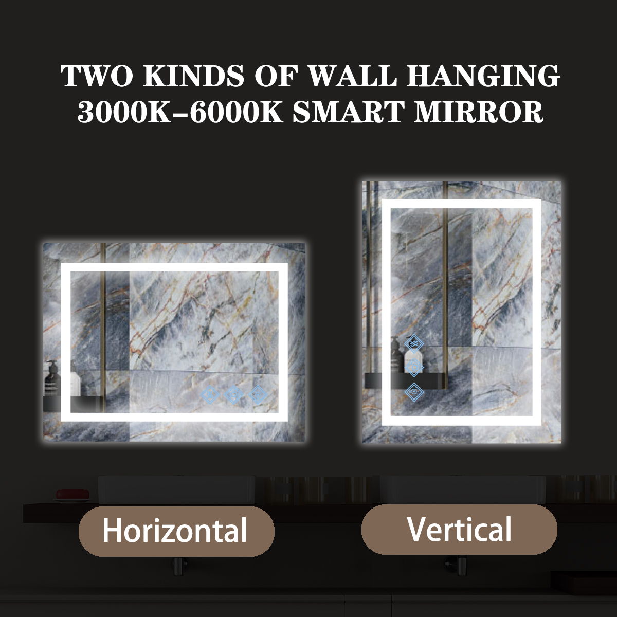 3000-6000K LED Bathroom Mirror With Lights, Anti-Fog Dimmable Lighted Wall Mounted Vanity Mirror Master Bath Modern Makeup (Only Mirrors, Not Cabinets) Horizontal & Vertical