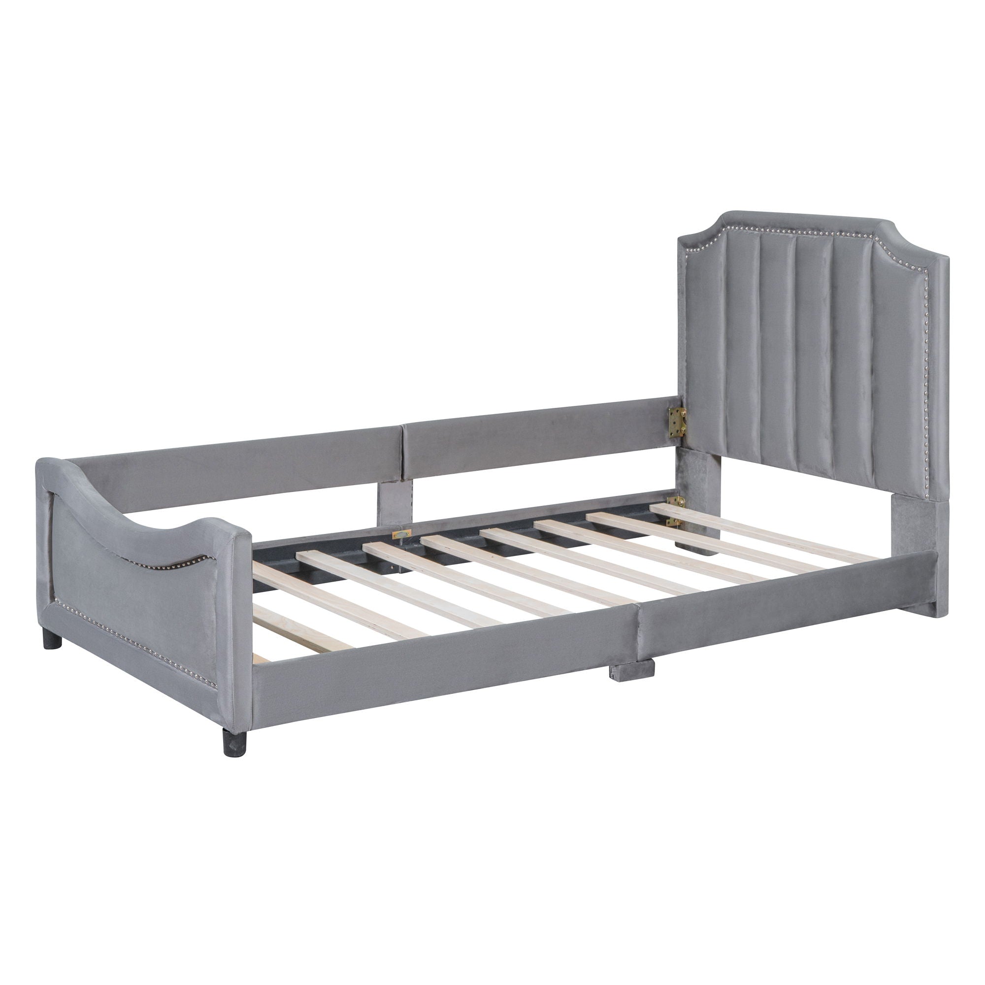 Upholstered Daybed With Classic Stripe Shaped Headboard