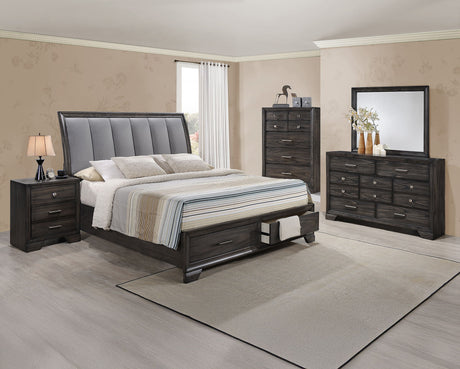 Jaymes - Bedroom Set Dark Gray 5 Pc. Bed, Dresser, Mirror, Chest, Nightstand by Crown Mark | Bel Furniture