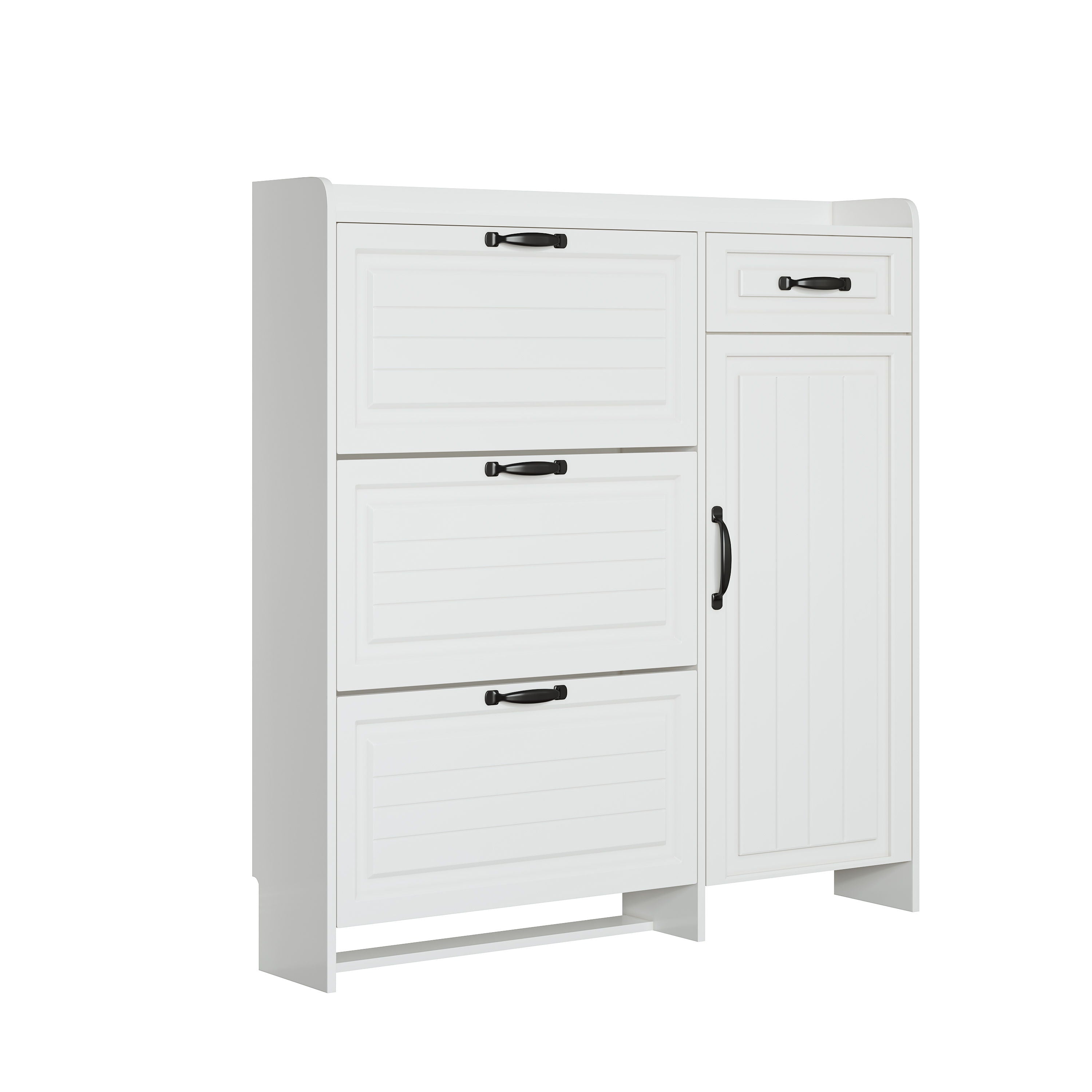 Shoe Cabinet With 4 Doors 1 Drawers, PVC Door With Shape, Large Space For Storage - White