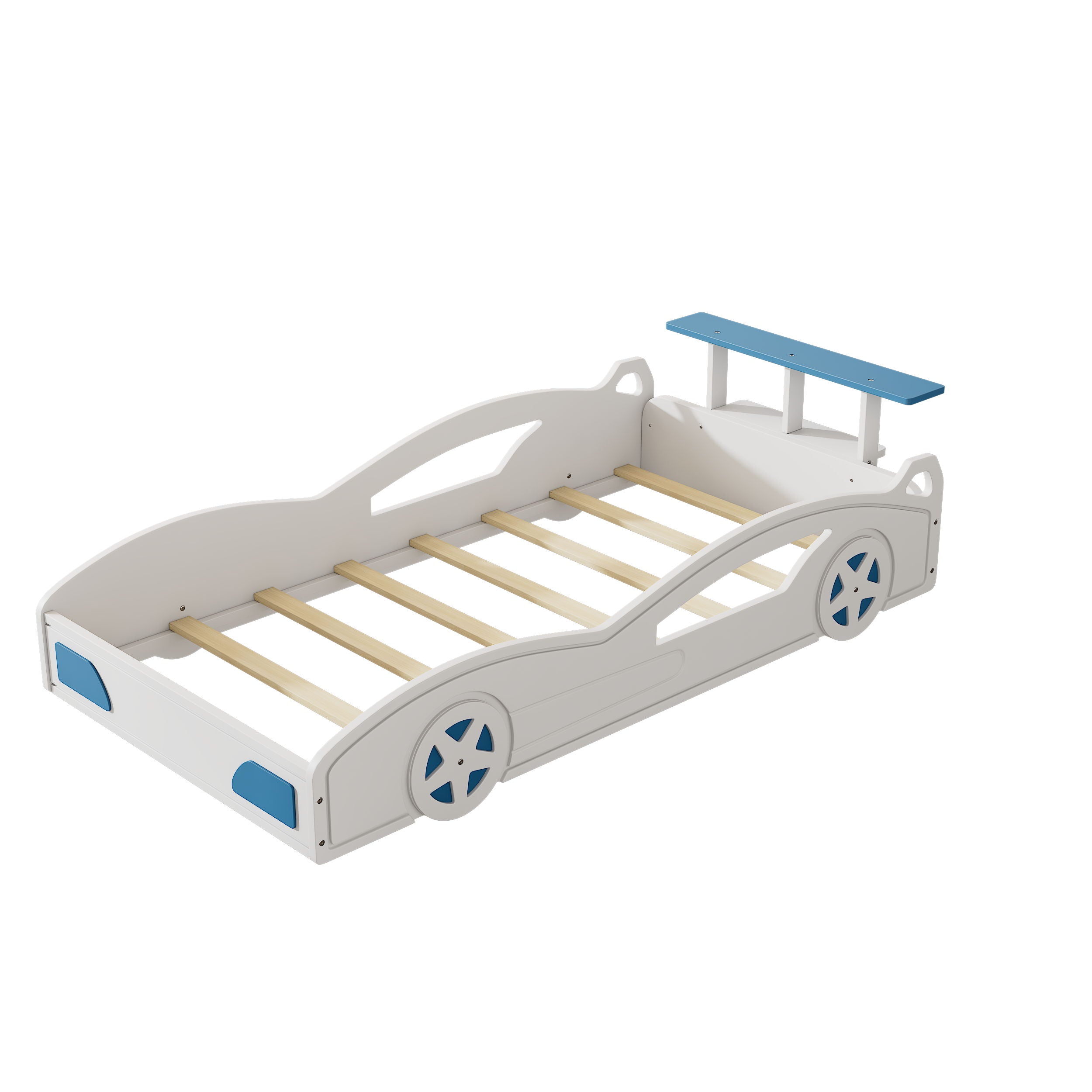 Wooden Race Car Bed, Car Shaped Platform Twin Bed With Wheels For Teens