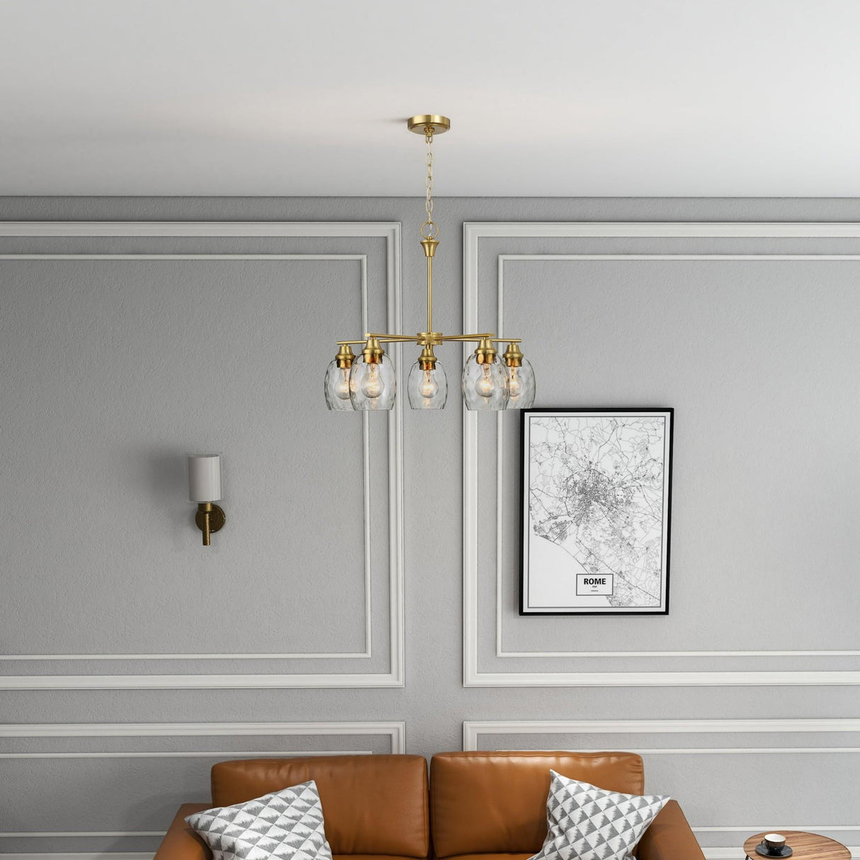 Elegance 5 Lights Linear Arms With Chain Chandelier - Clear / Gold by Ashcroft Furniture | Bel Furniture
