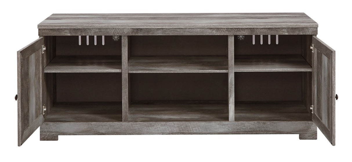 Wynnlow - 63" TV Stand With Glass/Stone Fireplace Insert - Gray