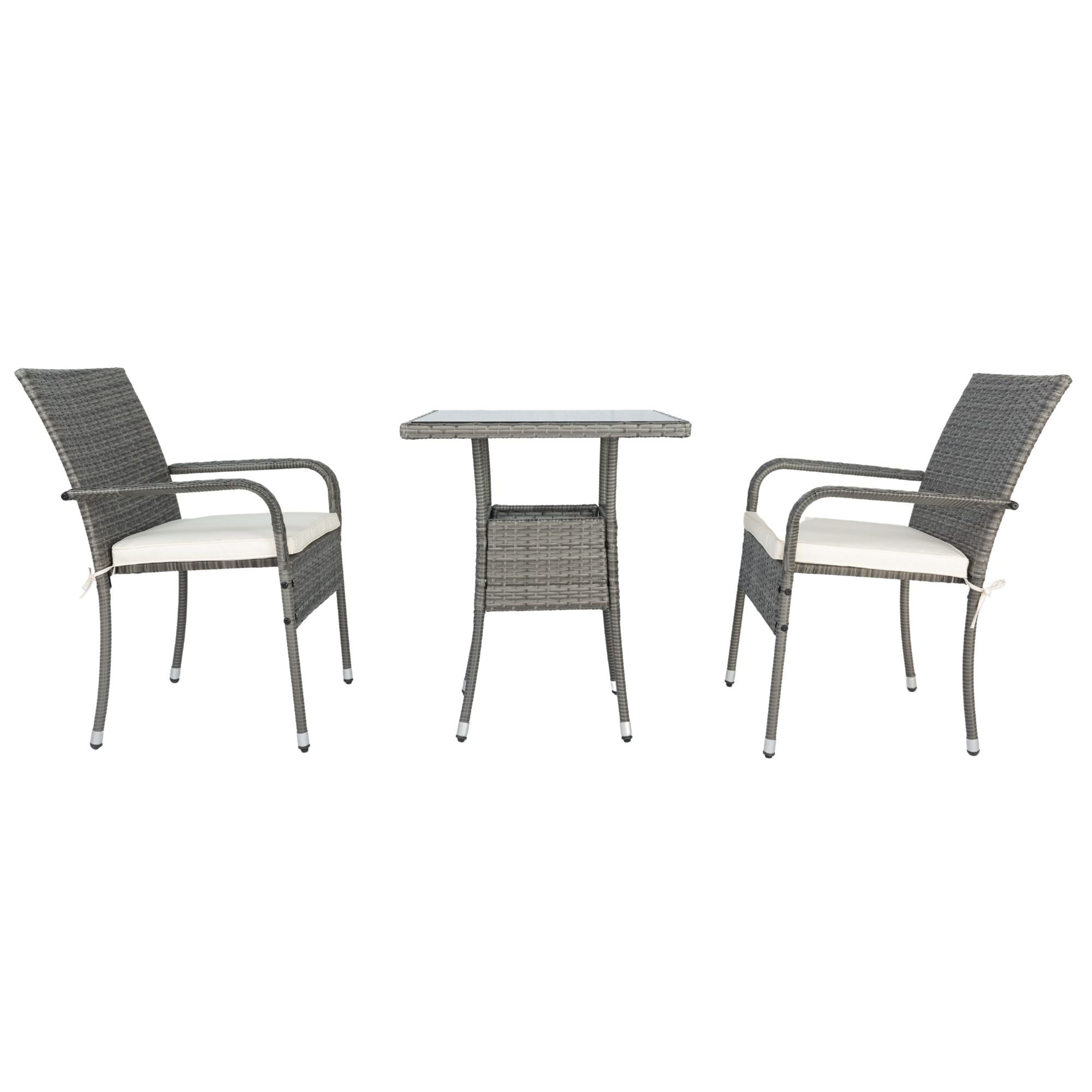 3 Piece Patio Wicker Conversation Set Wicker And Cushion - Gray / White