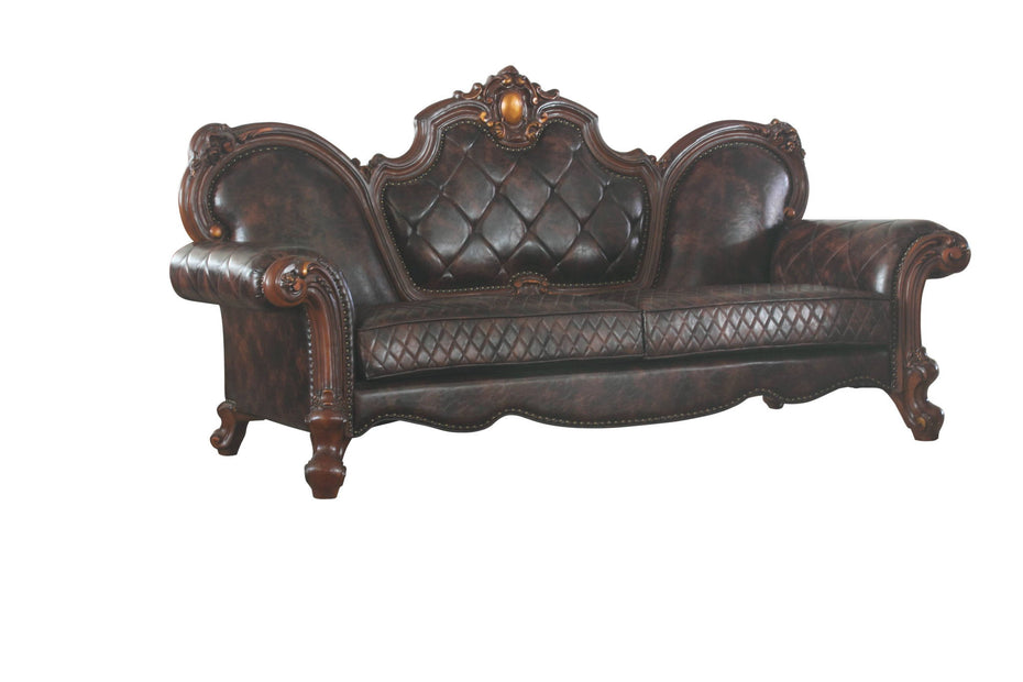 Faux Leather Sofa And Toss Pillows - Dark Brown