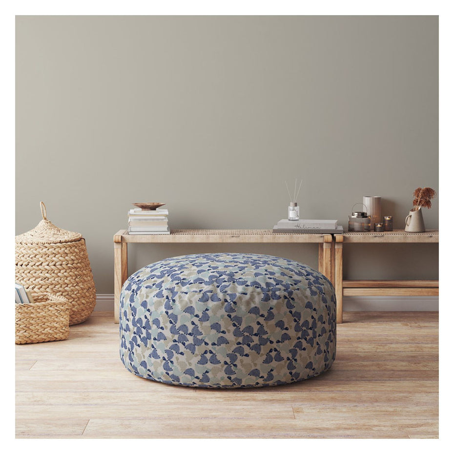 Cotton Round Turtle Pouf Ottoman - Beige